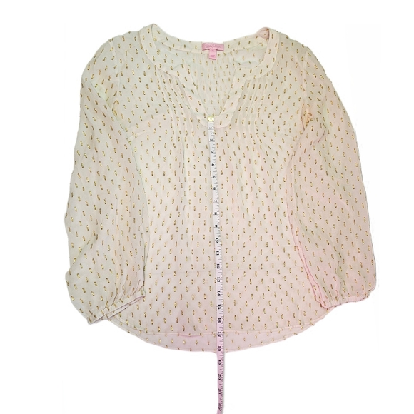 Lilly Pulitzer Silk Top, Cream & Gold Clip - Picture 11 of 16